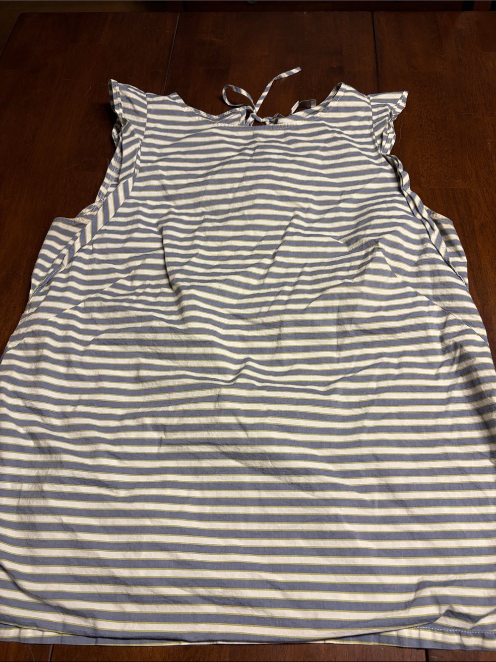 LOFT White and Light Blue Striped Tie-Back Ruffle Tank